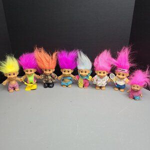 Lot Of 8 Vintage Russ Troll Doll Different Color Hair 5”